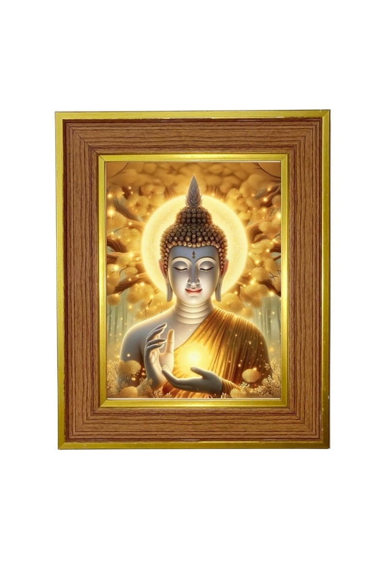Lord Buddha Photo Frame 10x14 Inches-Brown Wooden Frame For Home, Office & Temple Decoration And Gifting (F6248)