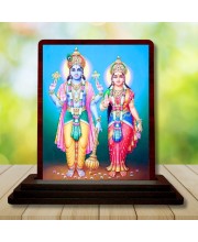 Car Desk/Table Top Lord Vishnu Lakshmi Wooden Photo Stand 3x4 Inches, Compact & Stylish Spiritual Display For Car, Home & Office (Pack Of 1) (F14559)