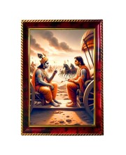 Krishna Arjuna Photo Frame For Wall & Table | 7x9 Inch Golden Cherry Finish | Decorative Krishna Arjuna Photo Frame For Home, Office & Pooja Room (F11463)