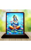 Car Desk/Table Top Lord Krishna Wooden Photo Stand 3x4 Inches, Compact & Stylish Spiritual Display For Car, Home & Office (Pack Of 1) (F14483)