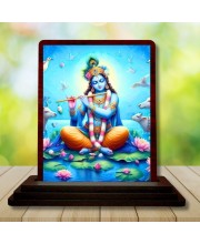 Car Desk/Table Top Lord Krishna Wooden Photo Stand 3x4 Inches, Compact & Stylish Spiritual Display For Car, Home & Office (Pack Of 1) (F14483)