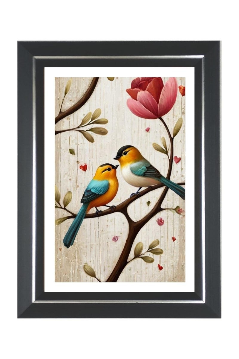 Two Colorful Birds Photo Wall & Table Frame | 10x14 Inch Black Designer | Perfect For Gifting & Home Decor (F9593)