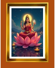 Mata Lakhsmi Golden Photo Frame - 16x20 Inches | Elegant Wooden Frame For Home, Office & Temple Decoration | Spiritual Wall & Table Decor And Gift Item (F9561)