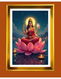 Mata Lakhsmi Golden Photo Frame - 16x20 Inches | Elegant Wooden Frame For Home, Office & Temple Decoration | Spiritual Wall & Table Decor And Gift Item (F9561)