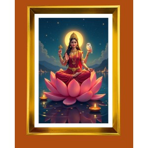 Mata Lakhsmi Golden Photo Frame - 16x20 Inches | Elegant Wooden Frame For Home, Office & Temple Decoration | Spiritual Wall & Table Decor And Gift Item (F9561)
