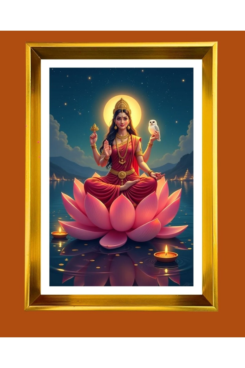 Mata Lakhsmi Golden Photo Frame - 16x20 Inches | Elegant Wooden Frame For Home, Office & Temple Decoration | Spiritual Wall & Table Decor And Gift Item (F9561)