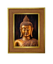 Lord Buddha Photo Frame 10x14 Inches-Brown Wooden Frame For Home, Office & Temple Decoration And Gifting (F6255)