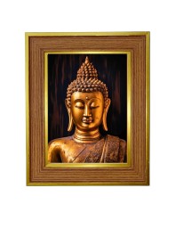 Lord Buddha Photo Frame 14x18 Inches-Brown Wooden Frame For Home, Office & Temple Decoration And Gifting (F6255)