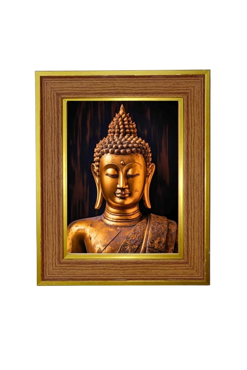 Lord Buddha Photo Frame 10x14 Inches-Brown Wooden Frame For Home, Office & Temple Decoration And Gifting (F6255)