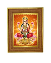 Goddess Lakshmi Photo Frame 10x14 Inches-Brown Wooden Frame For Home, Office & Temple Decoration And Gifting (F6367)