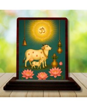 Car Desk/Table Top Gau Mata Wooden Photo Stand â€“ 3x4 Inches, Compact & Stylish Spiritual Display For Car, Home & Office (Pack Of 1) (F15166)