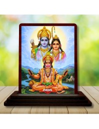 Car Desk/Table Top Lord Rama And Sita And Hanuman Wooden Photo Stand 3x4 Inches, Compact & Stylish Spiritual Display For Car, Home & Office (Pack Of 1) (F14296)