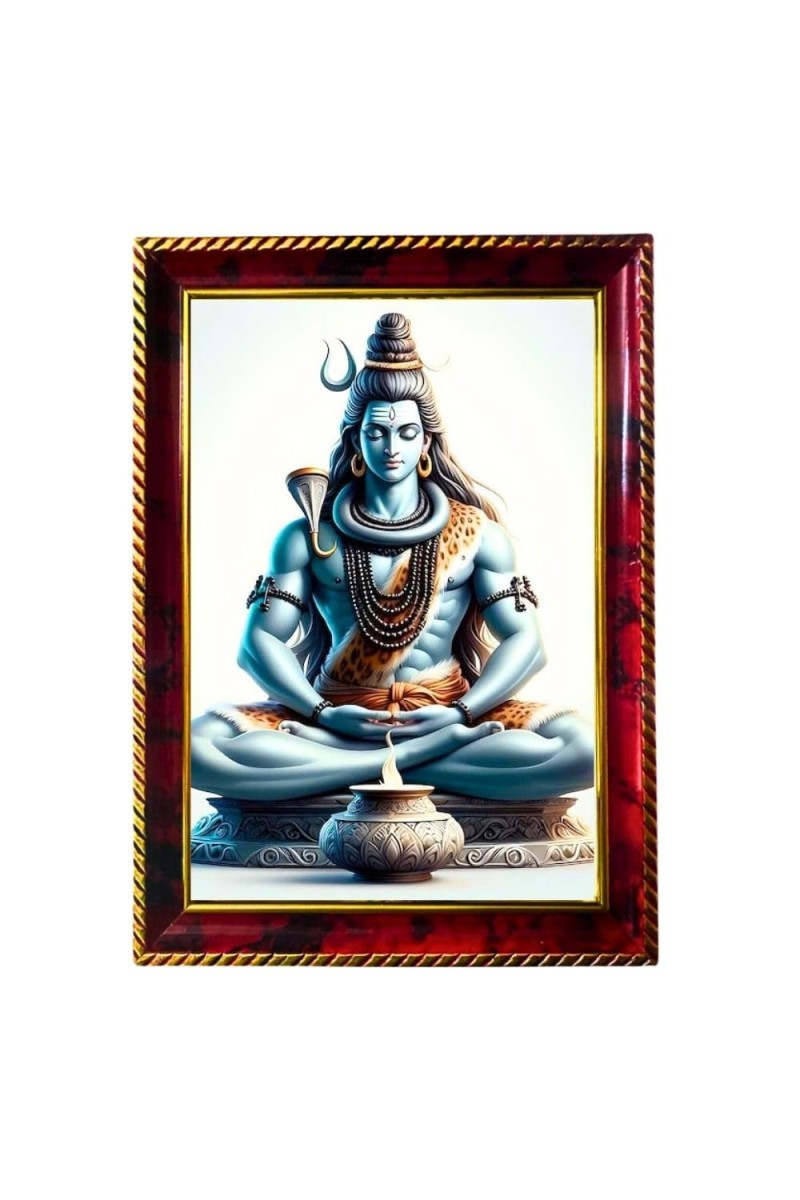 Lord Shiva Photo Frame For Wall & Table | 7x9 Inch Golden Cherry Finish | Decorative Lord Shiva Photo Frame For Home, Office & Pooja Room (F11315)