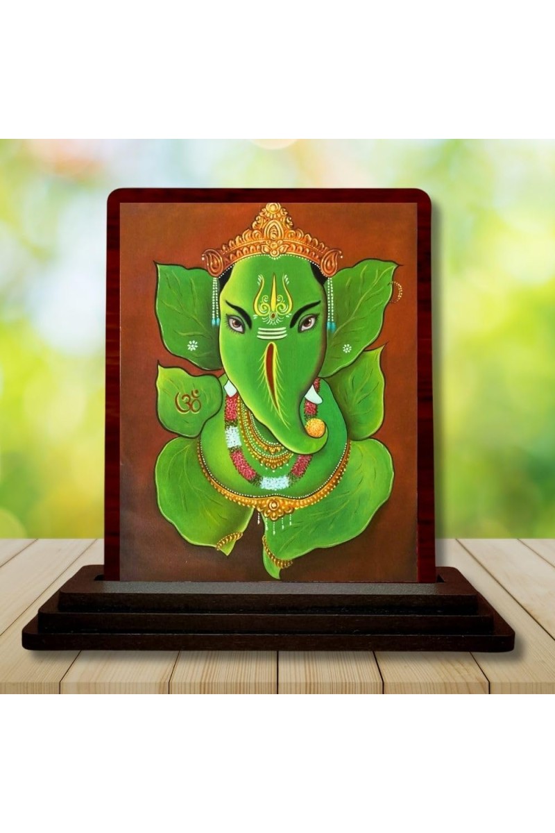 Car Desk/Table Top Lord Ganesha Wooden Photo Stand 3x4 Inches, Compact & Stylish Spiritual Display For Car, Home & Office (Pack Of 1) (F14645)