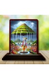 Car Desk/Table Top Lord Krishna Wooden Photo Stand 3x4 Inches, Compact & Stylish Spiritual Display For Car, Home & Office (Pack Of 1) (F14401)