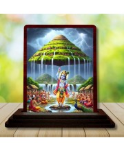 Car Desk/Table Top Lord Krishna Wooden Photo Stand 3x4 Inches, Compact & Stylish Spiritual Display For Car, Home & Office (Pack Of 1) (F14401)