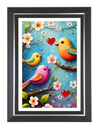 Colorful Birds On A Branch Photo Wall & Table Frame | 10x14 Inch Black Designer | Perfect For Gifting & Home Decor (F9655)