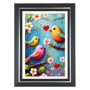 Colorful Birds On A Branch Photo Wall & Table Frame | 10x14 Inch Black Designer | Perfect For Gifting & Home Decor (F9655)