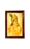 Lord Krishna Photo Frame For Wall & Table | 7x9 Inch Golden Cherry Finish | Decorative Lord Krishna Photo Frame For Home, Office & Pooja Room (F11756)