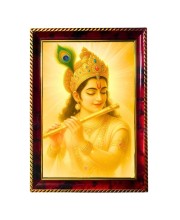 Lord Krishna Photo Frame For Wall & Table | 7x9 Inch Golden Cherry Finish | Decorative Lord Krishna Photo Frame For Home, Office & Pooja Room (F11756)