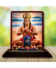 Car Desk/Table Top Lord Hanuman Wooden Photo Stand 3x4 Inches, Compact & Stylish Spiritual Display For Car, Home & Office (Pack Of 1) (F14504)