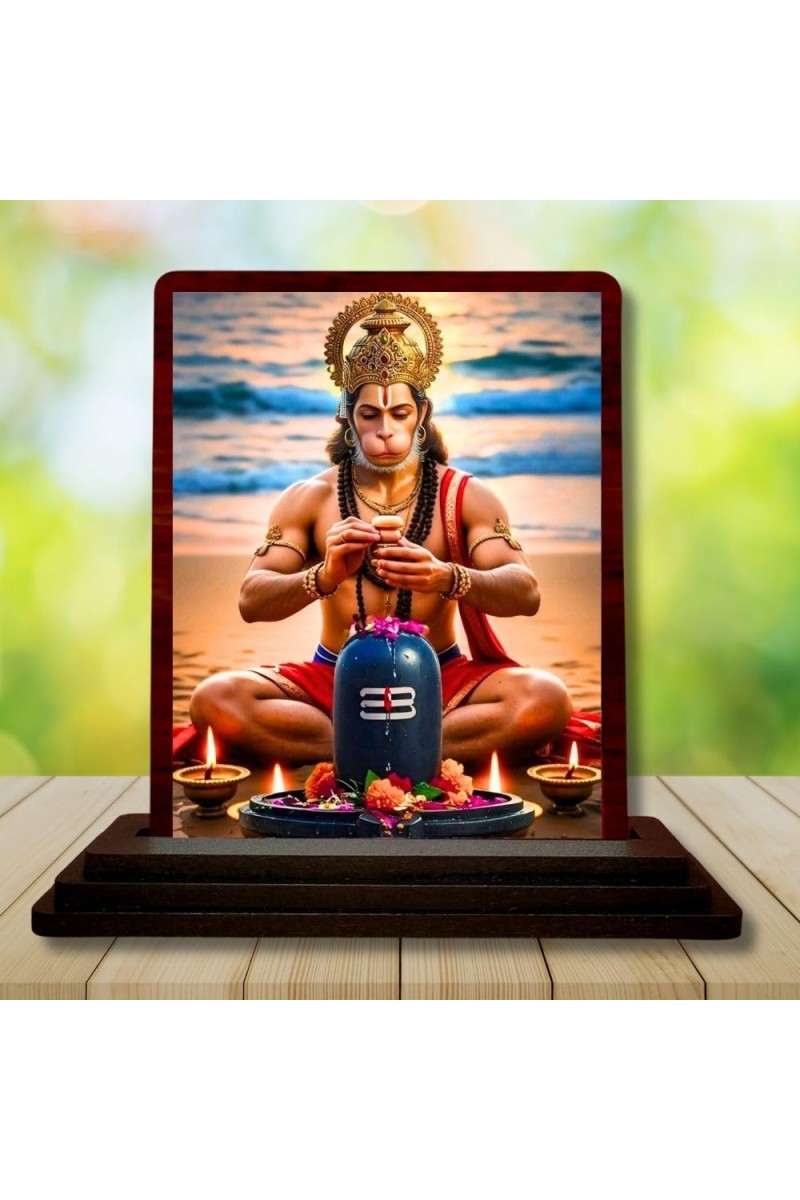 Car Desk/Table Top Lord Hanuman Wooden Photo Stand 3x4 Inches, Compact & Stylish Spiritual Display For Car, Home & Office (Pack Of 1) (F14504)