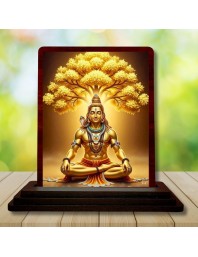 Car Desk/Table Top Lord Shiva Wooden Photo Stand 3x4 Inches, Compact & Stylish Spiritual Display For Car, Home & Office (Pack Of 1) (F14254)