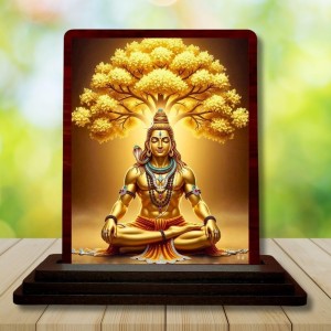 Car Desk/Table Top Lord Shiva Wooden Photo Stand 3x4 Inches, Compact & Stylish Spiritual Display For Car, Home & Office (Pack Of 1) (F14254)