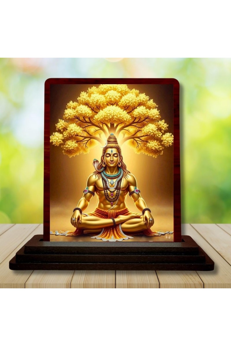Car Desk/Table Top Lord Shiva Wooden Photo Stand 3x4 Inches, Compact & Stylish Spiritual Display For Car, Home & Office (Pack Of 1) (F14254)