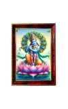 Lord Krishna On Lotus Photo Frame For Wall & Table | 7x9 Inch Golden Cherry Finish | Decorative Lord Krishna On Lotus Photo Frame For Home, Office & Pooja Room (F11423)