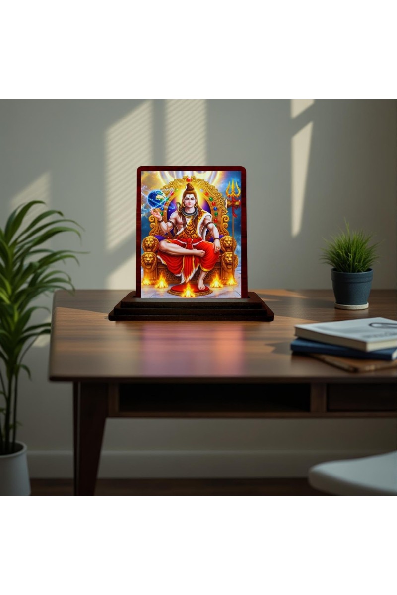 Car Desk/Table Top Lord Shankar Wooden Photo Stand 3x4 Inches, Compact & Stylish Spiritual Display For Car, Home & Office (Pack Of 1) (F15064)