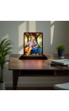 Car Desk/Table Top Lord Radha Krishna Wooden Photo Stand 3x4 Inches, Compact & Stylish Spiritual Display For Car, Home & Office (Pack Of 1) (F15172)