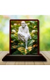 Car Desk/Table Top Lord Saibaba Wooden Photo Stand 3x4 Inches, Compact & Stylish Spiritual Display For Car, Home & Office (Pack Of 1) (F14323)