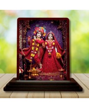 Car Desk/Table Top Lord Radha Krishna Wooden Photo Stand â€“ 3x4 Inches, Compact & Stylish Spiritual Display For Car, Home & Office (Pack Of 1) (F15123)
