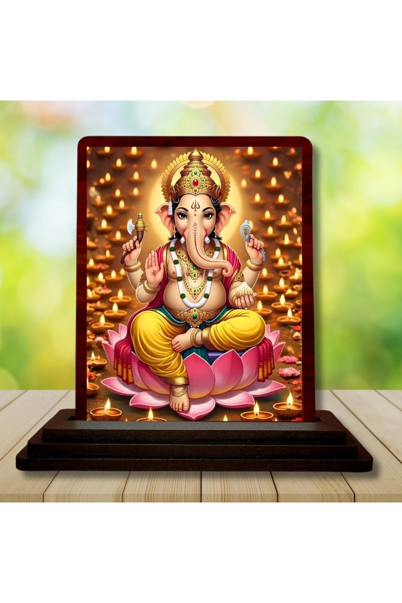 Car Desk/Table Top Lord Ganesha Wooden Photo Stand â€“ 3x4 Inches, Compact & Stylish Spiritual Display For Car, Home & Office (Pack Of 1) (F15161)