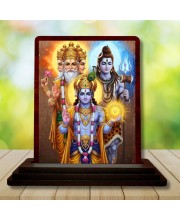 Car Desk/Table Top Lord Vishnu Shankar Bramha Wooden Photo Stand â€“ 3x4 Inches, Compact & Stylish Spiritual Display For Car, Home & Office (Pack Of 1) (F15142)