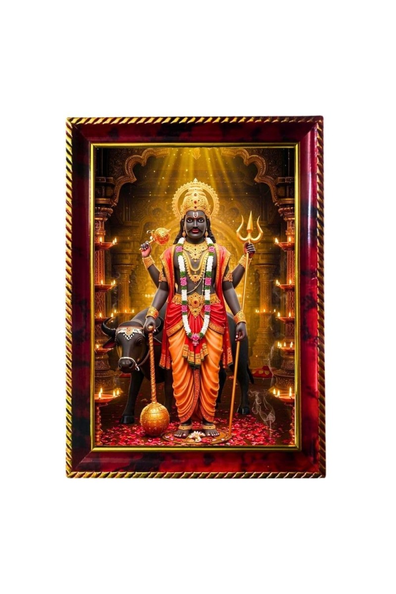 Shani Dev Photo Frame For Wall & Table | 7x9 Inch Golden Cherry Finish | Decorative Shani Dev Photo Frame For Home, Office & Pooja Room (F11689)