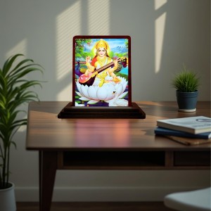 Car Desk/Table Top Goddess Saraswathi Wooden Photo Stand 3x4 Inches, Compact & Stylish Spiritual Display For Car, Home & Office (Pack Of 1) (F14137) Car Desk/Table Top Goddess Saraswathi Wooden Photo Stand 3x4 Inches, Compact & Stylish Spiritual Display For Car, Home & Office (Pack Of 1) (F14137)