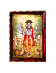Lord Dattatreya Photo Frame For Wall & Table | 7x9 Inch Golden Cherry Finish | Decorative Lord Dattatreya Photo Frame For Home, Office & Pooja Room (F11683)