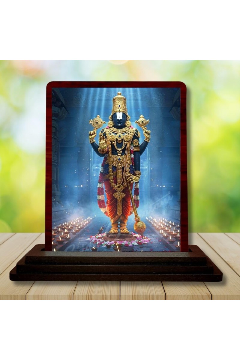 Car Desk/Table Top Lord Balaji Wooden Photo Stand 3x4 Inches, Compact & Stylish Spiritual Display For Car, Home & Office (Pack Of 1) (F14356)
