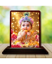 Car Desk/Table Top Bal Krishna Wooden Photo Stand â€“ 3x4 Inches, Compact & Stylish Spiritual Display For Car, Home & Office (Pack Of 1) (F14973)
