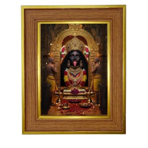 Goddess Maa Kali Photo Frame 14x18 Inches-Brown Wooden Frame For Home, Office & Temple Decoration And Gifting (F6399)