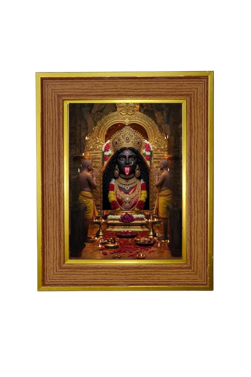 Goddess Maa Kali Photo Frame 12x16 Inches-Brown Wooden Frame For Home, Office & Temple Decoration And Gifting (F6399)