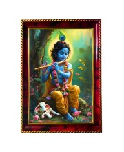 Lord Sri Krishna Photo Frame For Wall & Table | 7x9 Inch Golden Cherry Finish | Decorative Lord Sri Krishna Photo Frame For Home, Office & Pooja Room (F11366)
