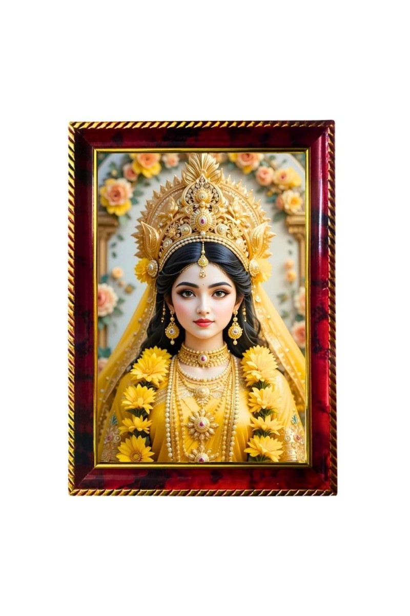 Goddess Radha Photo Frame For Wall & Table | 7x9 Inch Golden Cherry Finish | Decorative Goddess Radha Photo Frame For Home, Office & Pooja Room (F11654)
