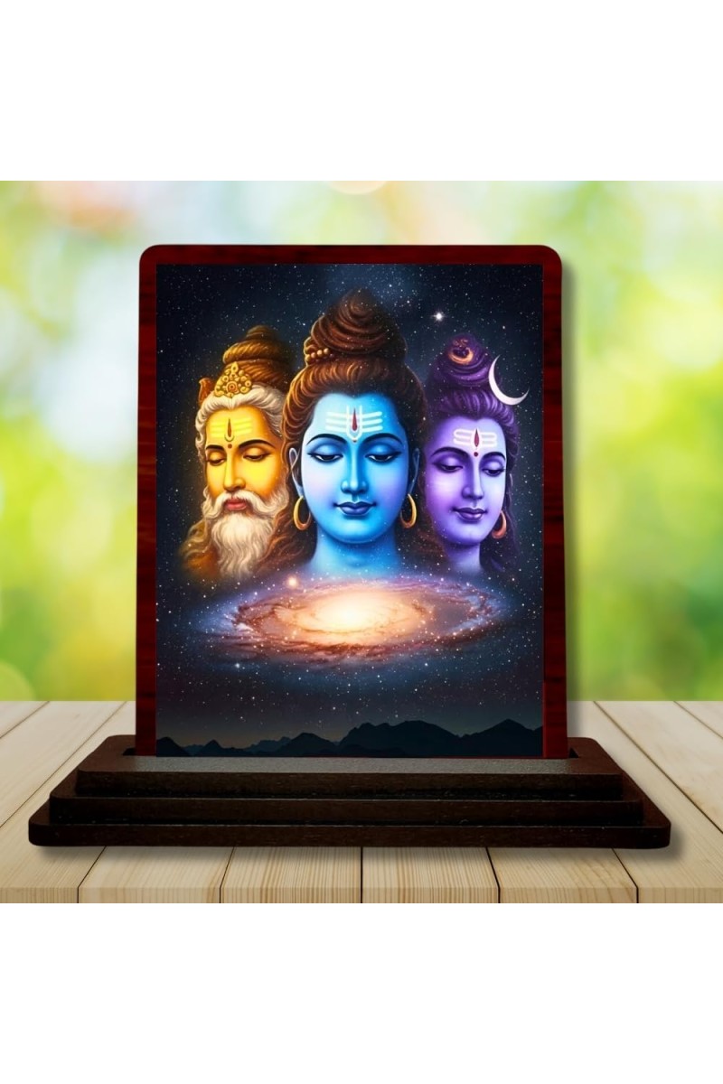 Car Desk/Table Top Lord Shiva Wooden Photo Stand â€“ 3x4 Inches, Compact & Stylish Spiritual Display For Car, Home & Office (Pack Of 1) (F15081)