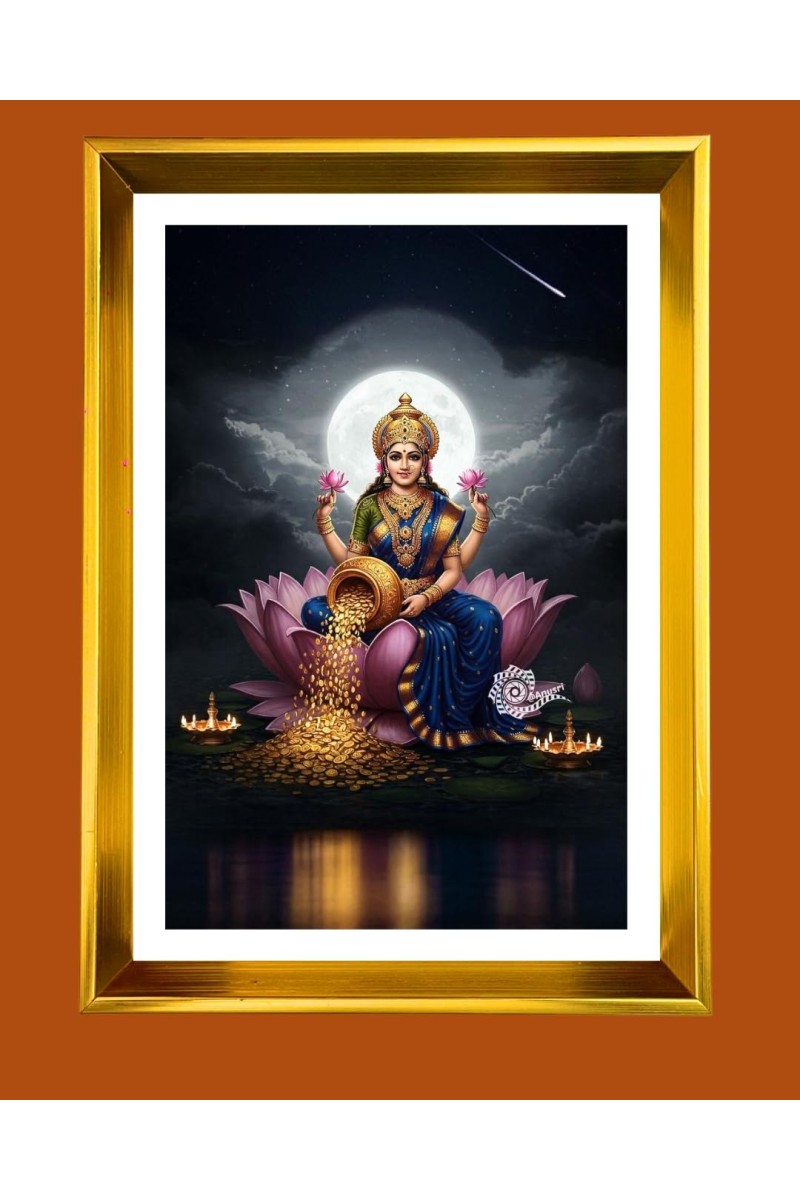 Mata Lakhsmi Golden Photo Frame - 16x20 Inches | Elegant Wooden Frame For Home, Office & Temple Decoration | Spiritual Wall & Table Decor And Gift Item (F9480)