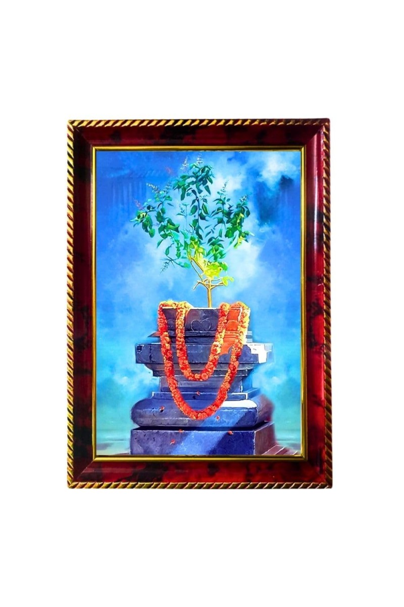 Beautiful Thulasi Tree Photo Frame For Wall & Table | 7x9 Inch Golden Cherry Finish | Decorative Beautiful Thulasi Tree Photo Frame For Home, Office & Pooja Room (F11529)