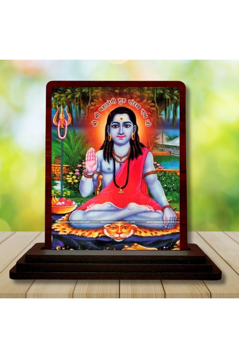 Car Desk/Table Top Gorakhnath Ji Wooden Photo Stand 3x4 Inches, Compact & Stylish Spiritual Display For Car, Home & Office (Pack Of 1) (F14134)