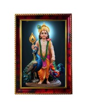 Lord Karthikeya Photo Frame For Wall & Table | 7x9 Inch Golden Cherry Finish | Decorative Lord Karthikeya Photo Frame For Home, Office & Pooja Room (F11606)